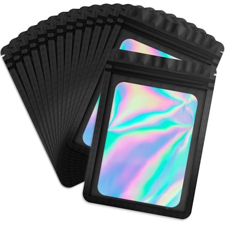 100 Återförslutningsbara Mylar-påsar - Zip-lås - Självhäftande matpåsar i plast - Zip-lås foliepåsar med genomskinligt fönster - För småföretag - 