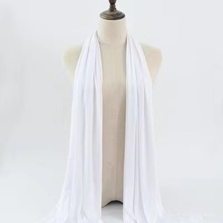 Enfärgad stickad scarf i bomull för kvinnor, huvudduk med silkesbomullskant, lång scarf