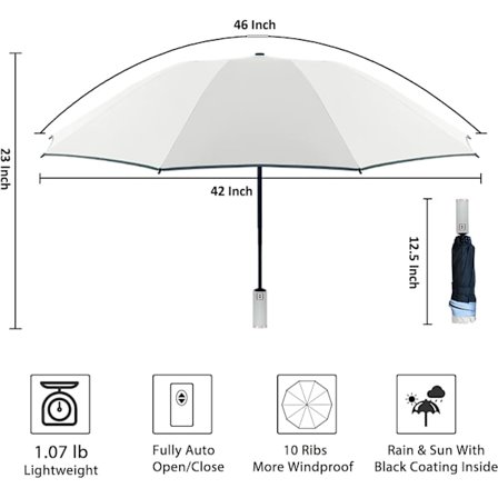 Paraply Beskyttelse Sol Kompakt Vindtett Revers Paraplyer for Regn - Automatisk Sammenleggbar Invertert Bil Reise Paraply Bærbar for Kvinner og Menn 