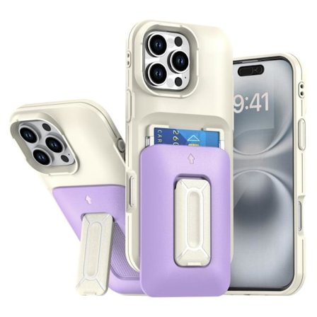 iPhone 16 Pro Max Skal med Sliding Card Holder och Kickstand