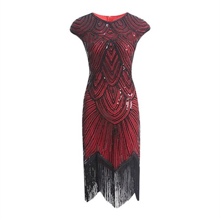 Vintage Flapper Dresses 1920s for Women Crystal Beaded Embroidered Fringed Dress Great Gatsby Black&Red Black&Red Black&Red