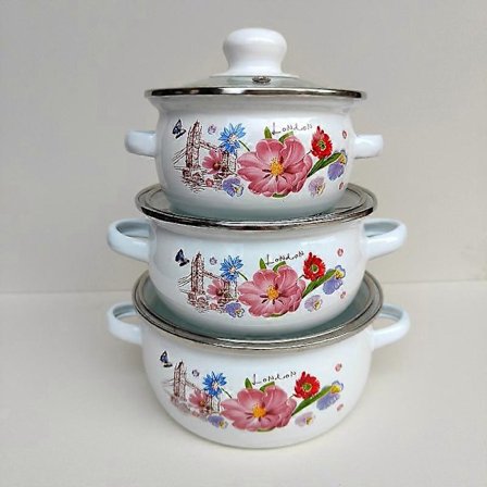 3 kpl keittiön keittokattila kotitalouksien haudutuskattila emalinen keittokattila ruoanlaittoon kaksoiskahvalla