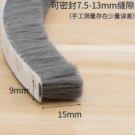 10m Børstelist Selvklebende Dør Vindu Tetningslist Dør Vindu Vindtett Støydempende List Pakning Hjem 9*15mm grå