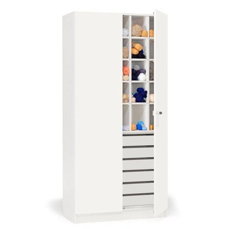 Textile cabinet THEO, pigeon holes and drawers, 1000x470x2100 mm, white