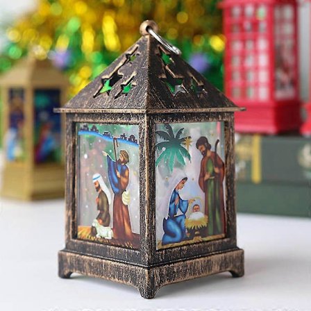 LED-lykter til jul, juletre, julenisse, bordlampe, ornamentdekor, bronse