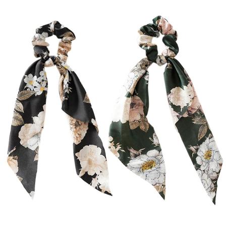 2 stk. hår scrunchies tørklæde hårbånd elastisk hårbånd sløjfebånd hestehaleholder tilbehør til kvinder piger Black green