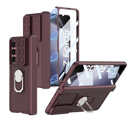 Magnetiskt gångjärnsskydd Galaxy Z Fold 5-fodral, inbyggt [Ställ] [Skärmskydd] [Skjutbart kameraskydd], för Samsung Fold 5-fodral