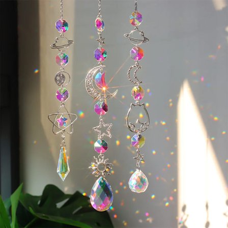 Crystal Wind Chime Moon Sun Catcher Diamond Prisms Pendant Dream Catcher Rainbow Chaser Hanging Drop Home Garden Decor Windchime