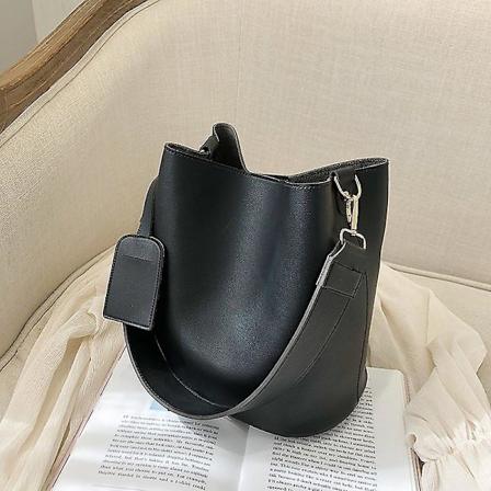 Håndveske 2-delt/sett Mote Designer Pu Lær Dame Håndvesker God Casual Dame Tote Dame Svart Bucket Dame Skulderveske Tverrveske(svart)