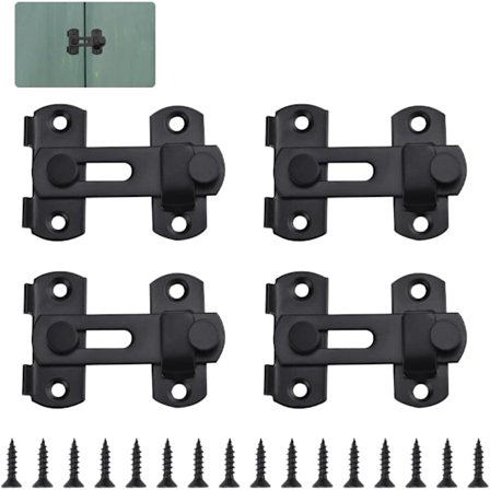 4 ST Dørvrider Rustfritt Stål Liten Dørvrider Sikkerhet Skyvelås Svart med 16 Skruer Hengelås Tyverisikring Hasplås for Dør, Vindu, Bad(