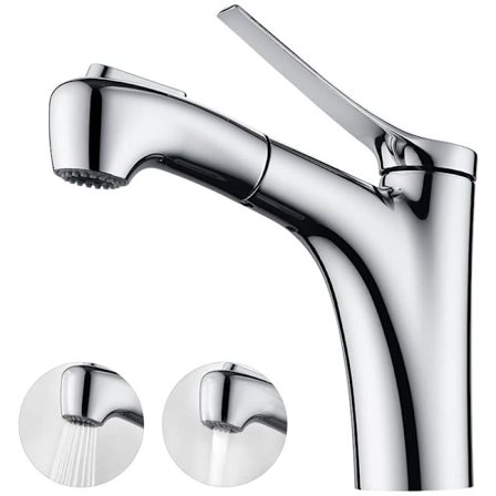 Udtræks vandhane til badeværelse med 2 vandstrålemønstre, håndbruser, etgrebs armatur - Krom