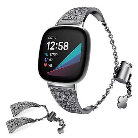 Fitbit Versa 3 / Sense shiny strass klockarmband - svart