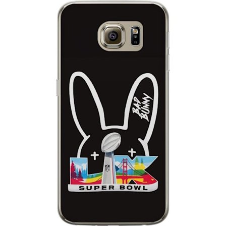 Kompatibelt Mobildeksel til Samsung Galaxy S6 Bad Bunny portrett med åpen skjorte, tatoveringer og krøllete hår i stilfull motefotografering