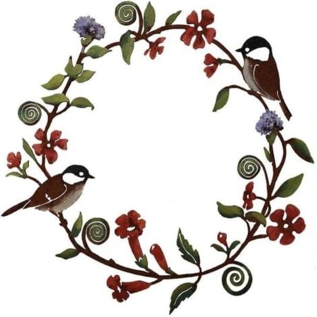 Chickadee Blomsterkrans Veggkunst, Kreativ Farget Fugl Vindusoppheng Solfanger, Håndlaget DIY Krans Garland Veggdekor, for Hjemmeinnredning