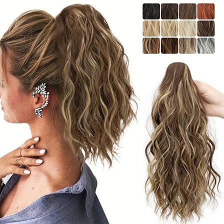 Curly Wave syntetisk hästsvanshårförlängning med korta klämmor - perfekt för dagliga fester och lätt att bära