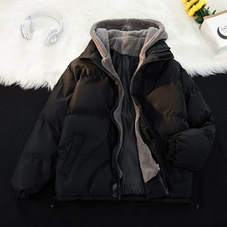 Vinterjakker, løs tykk fleece, bomullsforede jakker, hette bomullsforede jakker