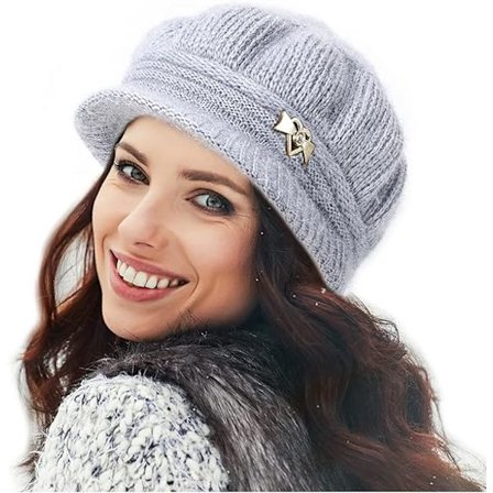 Naisten talvihattu, fleecevuorattu naisten hattu, hattu korvaläpillä keski-ikäisille ja vanhemmille naisille