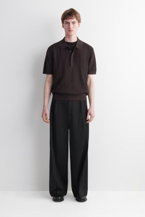 COS Men's Textured-Panel Cotton Polo Shirt in Brown