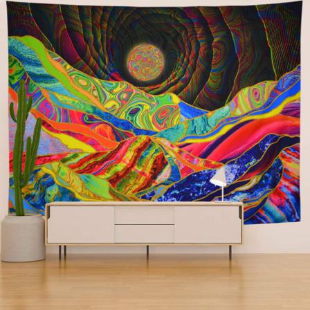 Psykedelisk Bergtapet Trippy Sun Väggfäste 79 X 51''