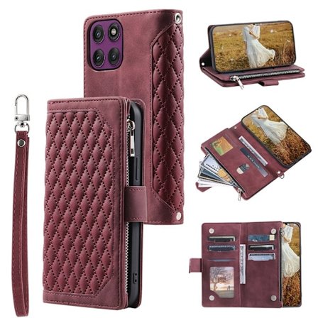 SKALO Motorola Edge 60 Pro 5G 005 Big Wallet Quiltat Plånboksfodral - Röd