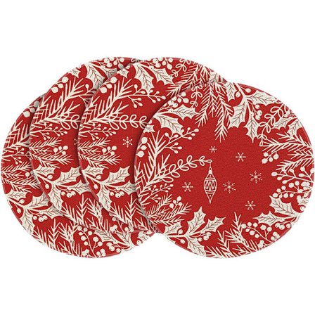 Sæt med 4 runde dækkeservietter, jule-runde dækkeservietter, atmosfæredekoration til spisestuen, bordmåtter - 31