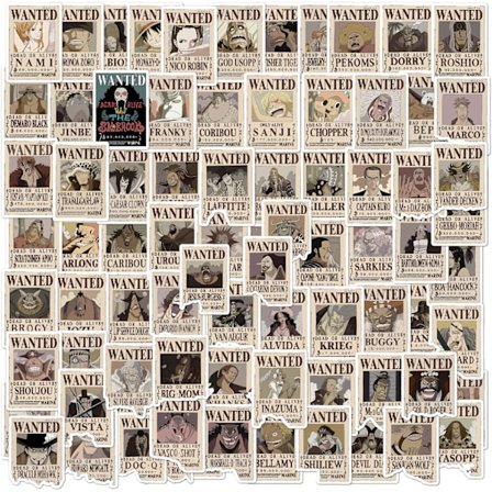 80 kpl Anime One Piece Wanted -julistetarroja, söpö vinyyli vedenpitävä tarra vesipulloille, kannettavalle tietokoneelle, skeittilaudoille, 