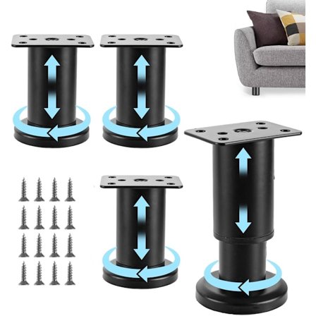 ING Justerbara Möbelben - 4-pack - 8-12cm - Nivelleringsfötter - Lämpliga för Bord, Soffor, TV-skåp, Stolar - Svart