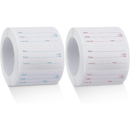 2 ruller 1000 stk. oppløselige matetiketter, konserveringsetiketter, avtakbare røde og blå (t-0-g) -Qin