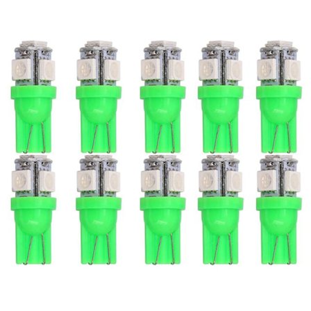 T10 w5w grön LED-lampor, SMD5050, 10-pack, 12V DC.