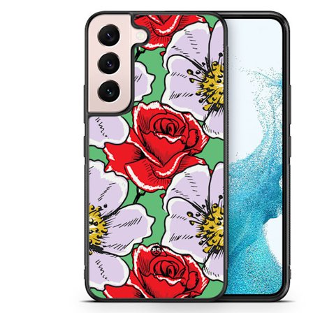 Bjornberry Skal Samsung Galaxy S22 5G -Rött & Vitt Blomster