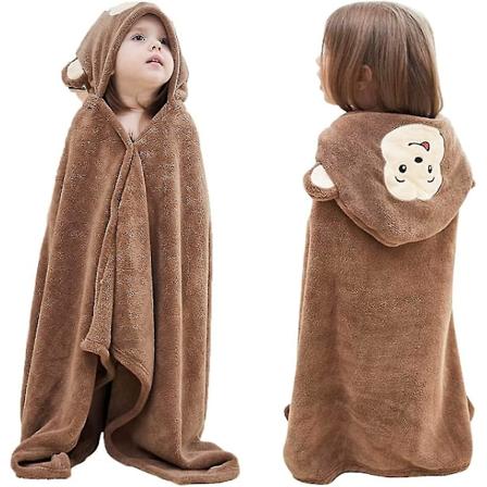 Baby Hætte Badehåndklæde Tæppe Ekstra Stor Børn Toddler Blød Tyk Absorberende Badekåbe Svømning Bruse Poncho Håndklæde Til Drenge Piger(2stk, Brun)