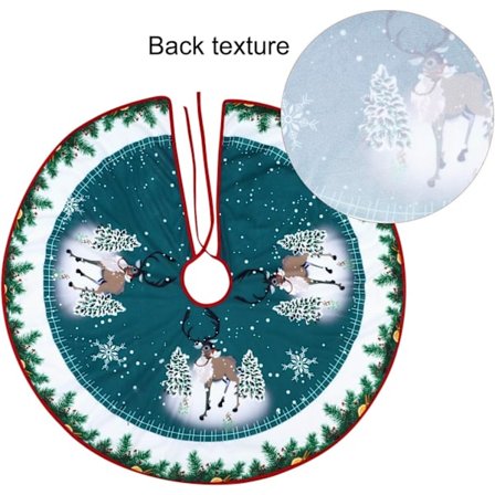 90 cm juletrematte rund juletrematte stoff juletrefotbeskyttelse sammenleggbar juletrematte med nisse reinsdyrdesign juletrefotbeskyttelse