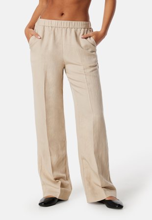GANT - Linen Blend Pull On Pants - Beige - Kläder - - Bubbleroom