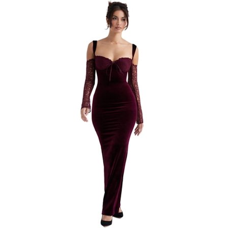 Kvinnors spetsbroderad halter-strapless hipster långklänning