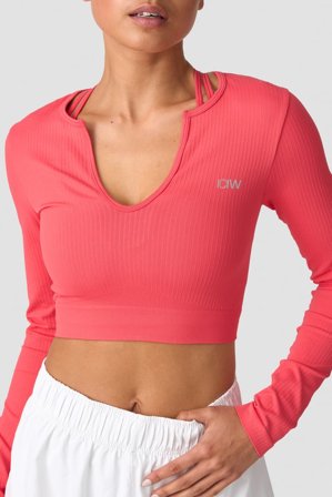 Ribbed Define Seamless Cropped Long Sleeve Coral Red
