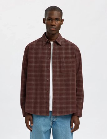 Selected Slmregclaus Cord Yd Check Ls Shirt - Burgundy - S