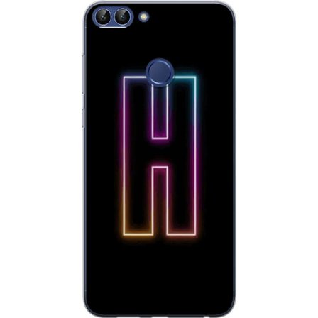 Yhteensopiva Puhelinkuori Huawei Huawei P smart Minimalistinen neonkirjain H väriä vaihtavassa valossa mustaa taustaa vasten modernilla typografisel