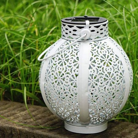 Solcellslykta Trädgårdsdekoration Utomhus Vattentät Solcellslampa Dekorativ Terrass Metall Terrasslampa Däck Terrass Uteplats Festdekorationer Vit