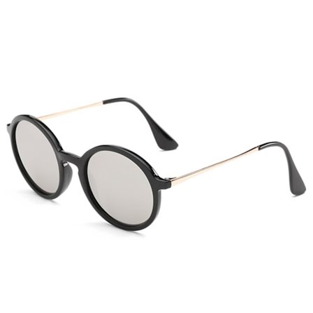 Svart runde solbriller speil glass + senil streng