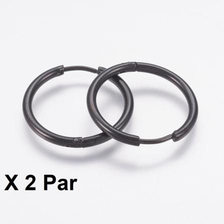 OPMÆRKSOMHED! 2 par 25 mm Hoops øreringe i sort 316L kirurgisk stål