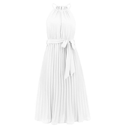 Dame tynn stropp ermeløs plissert halter ensfarget snørekjole