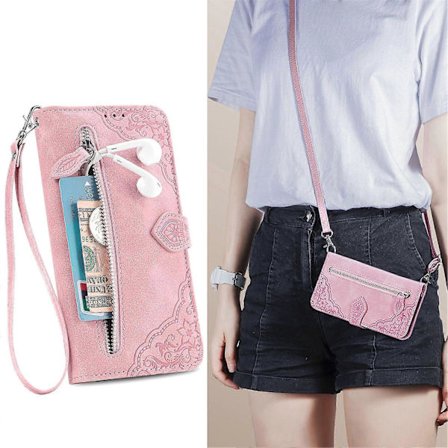 Kompatibel med Xiaomi 12 Zip-veske Magnetisk kortholder med håndleddsrem Lommebokveske for Xiaomi 12 [DB] Rosa