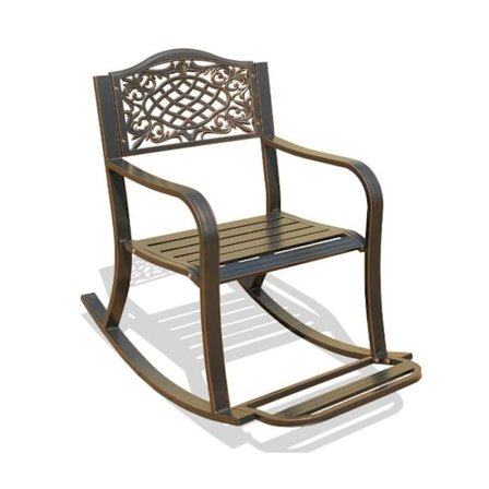 Trädgårds gungstol COSTWAY i formgjuten aluminium, med fotstöd, kurvat ryggstöd och armstöd, metall lounging stol.