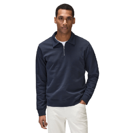 John Henric Cotton L/s Jersey Polo Collar Sweater W/ Zip Tröjor Herr Blå M