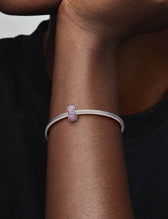 Pandora Silver Clip With Pink Cubic Zirconia And Silicone Grip - Pink - ONE SIZE