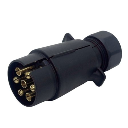 7-polig släpvagnskontakt, hane, bilkontakt, husvagn, 12V, svart
