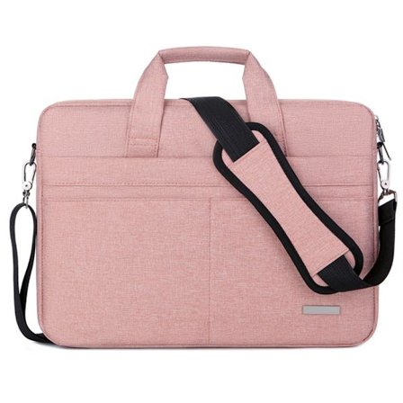 Laptopväska, 15,6 tum, vattentät, stöttålig, axelväska för bärbar dator, med axelrem och dolt handtag, rosa