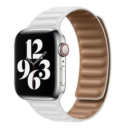 Magnetisk läderlänkband för IOS Watch Series, 42/44/45 mm (vit)