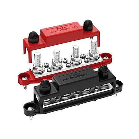 250A 12V virtakisko akun virranjakelulohko auton audio 12 voltin DC-virtakisko 4 x 3/8 tuuman pylväät 6 x 8 ruuvia