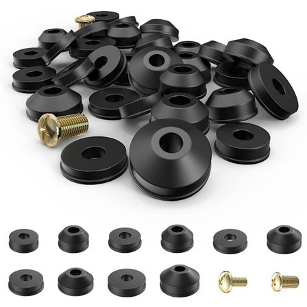 58 stk. kranpakningssett - 28 stk. flate pakninger for kraner, 24 stk. koniske pakninger med 6 stk. messing skruer, gummipakning for reparasjon av 